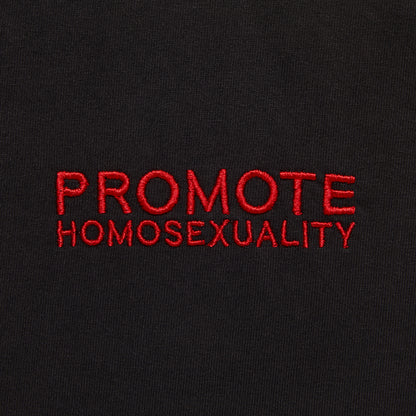 PROMOTE HOMOSEXUALITY EMBROIDERED LONG-SLEEVE T-SHIRT IN BLACK/RED