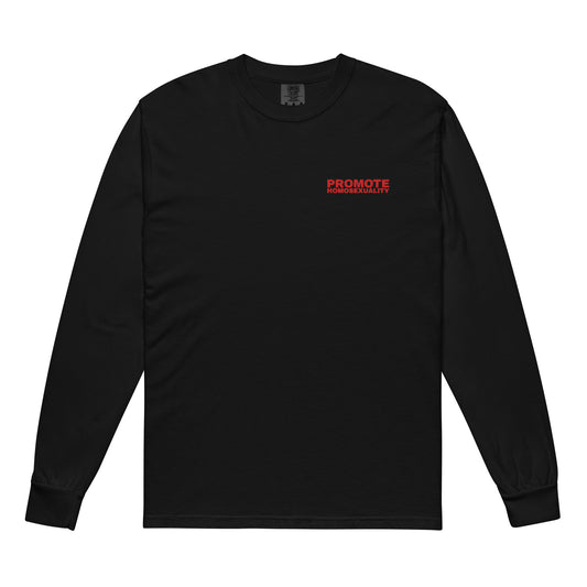 PROMOTE HOMOSEXUALITY EMBROIDERED LONG-SLEEVE T-SHIRT IN BLACK/RED